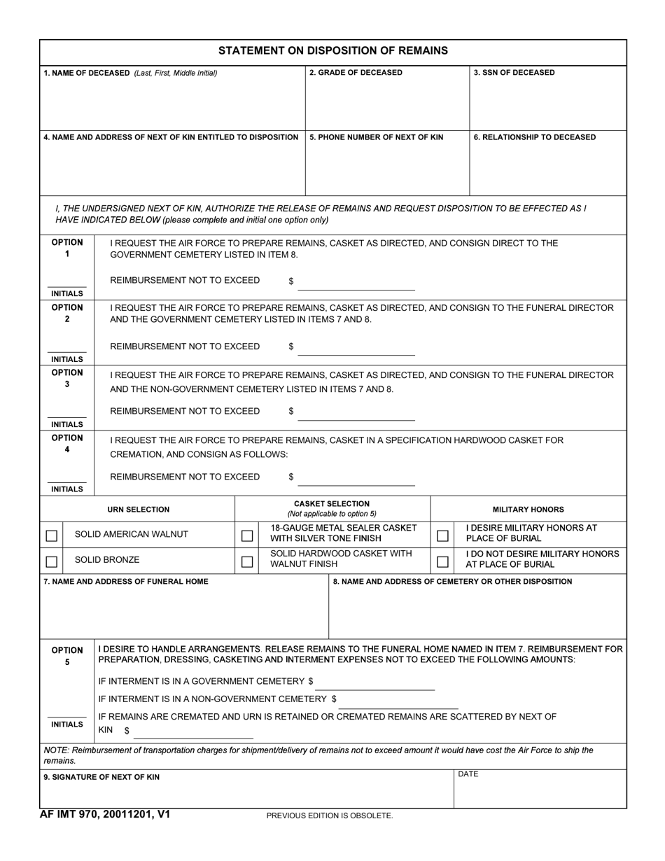 AF IMT Form 970 - Fill Out, Sign Online and Download Fillable PDF ...