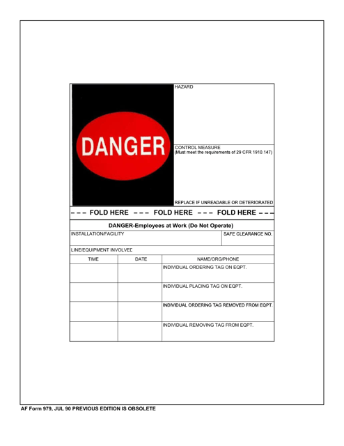 AF Form 979 Danger Tag