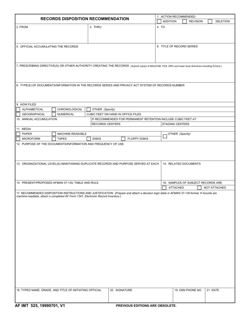 AF IMT Form 525 Records Disposition Recommendation