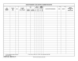 AF IMT Form 861 Base/Transient Job Control Number Register