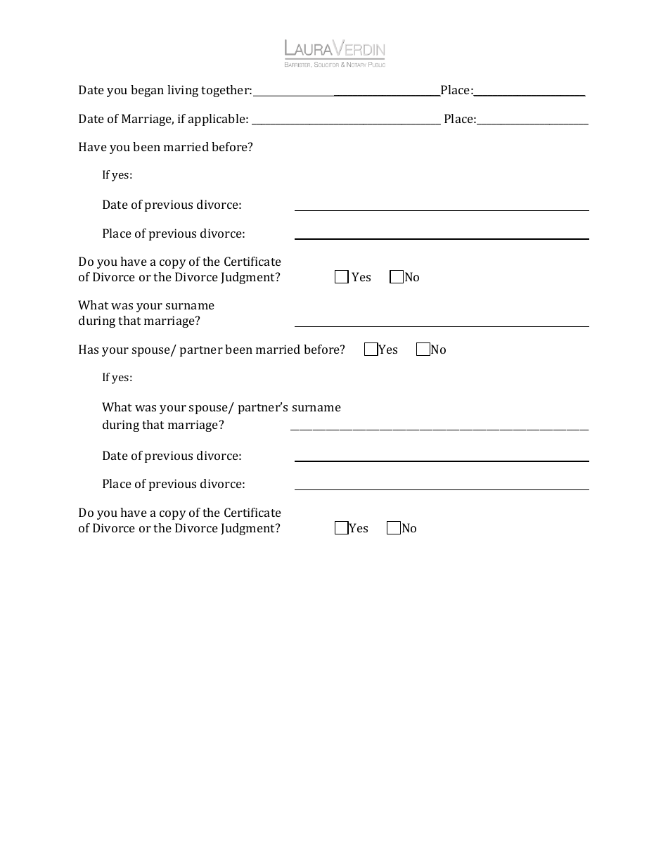 Intake Form - Cohabitation Agreement / Marriage Contract - Lauraverdin Notary Public, Page 3