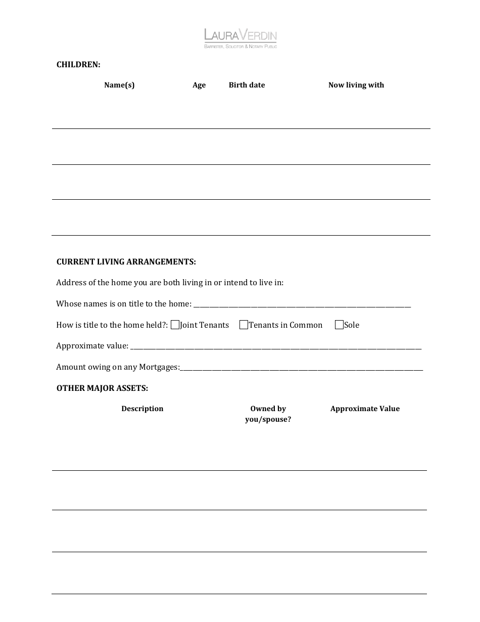 Intake Form - Cohabitation Agreement / Marriage Contract - Lauraverdin Notary Public, Page 4