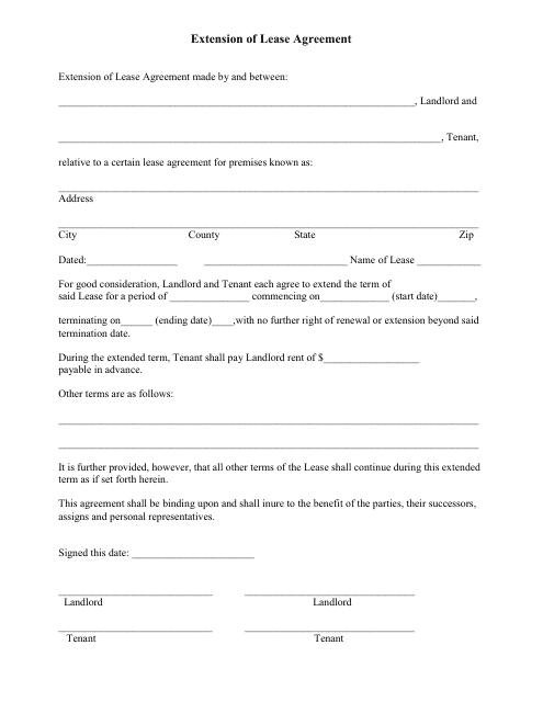 &quot;Extension of Lease Agreement Template&quot; Download Pdf