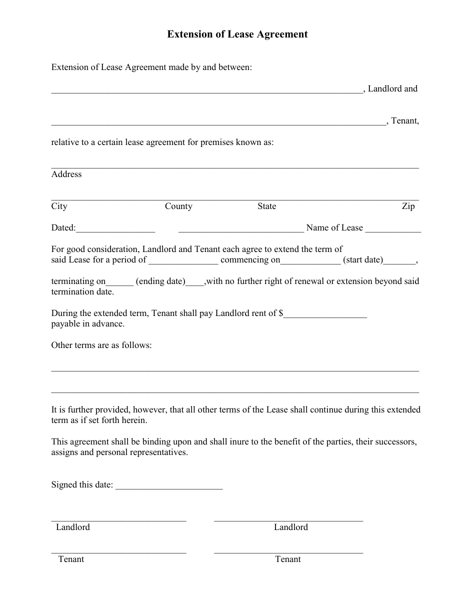 Extension of Lease Agreement Template, Page 1