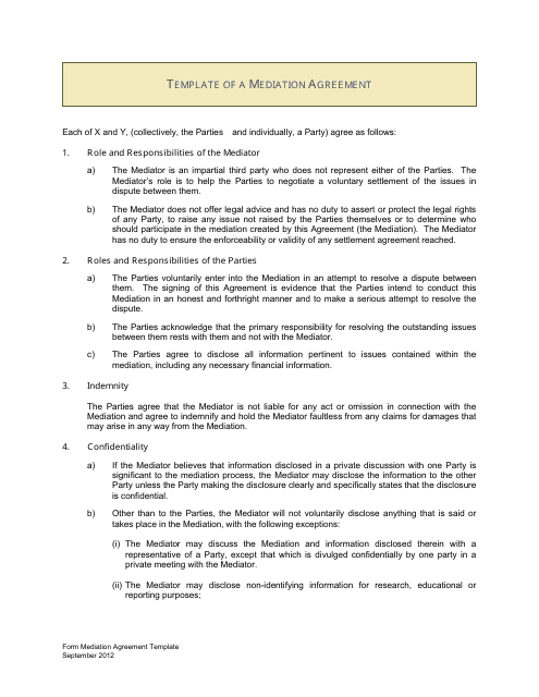 Sample Mediation Agreement Template - Five Points