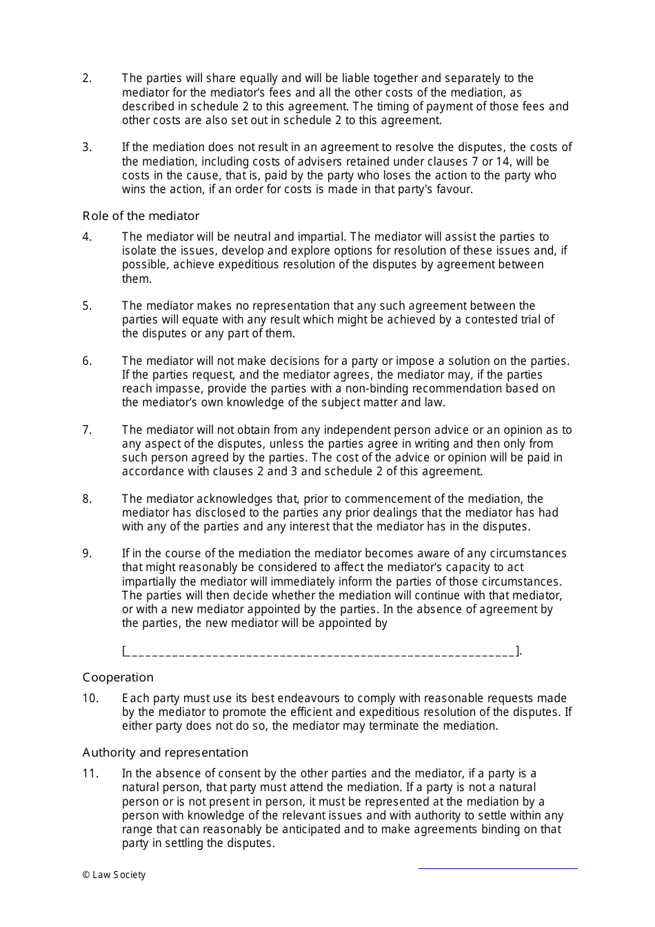 Sample Mediation Agreement Template Law Society Fill Out, Sign