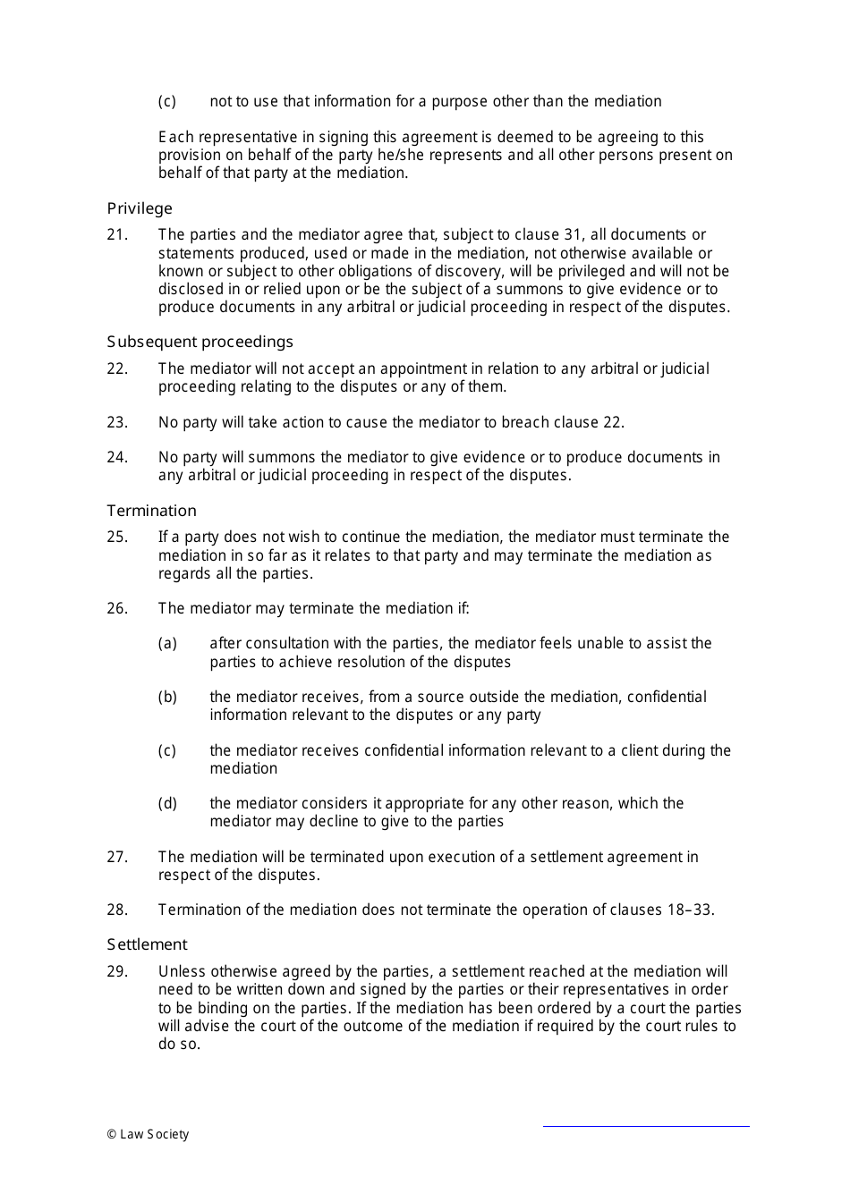 Sample Mediation Agreement Template Law Society Fill Out, Sign