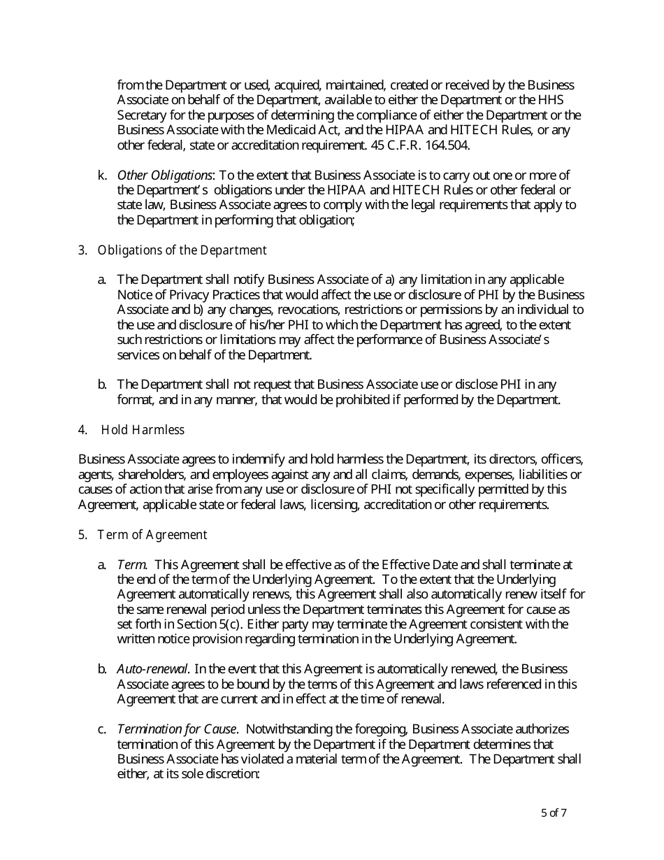 Business Associate Agreement Template - Maine, Page 5