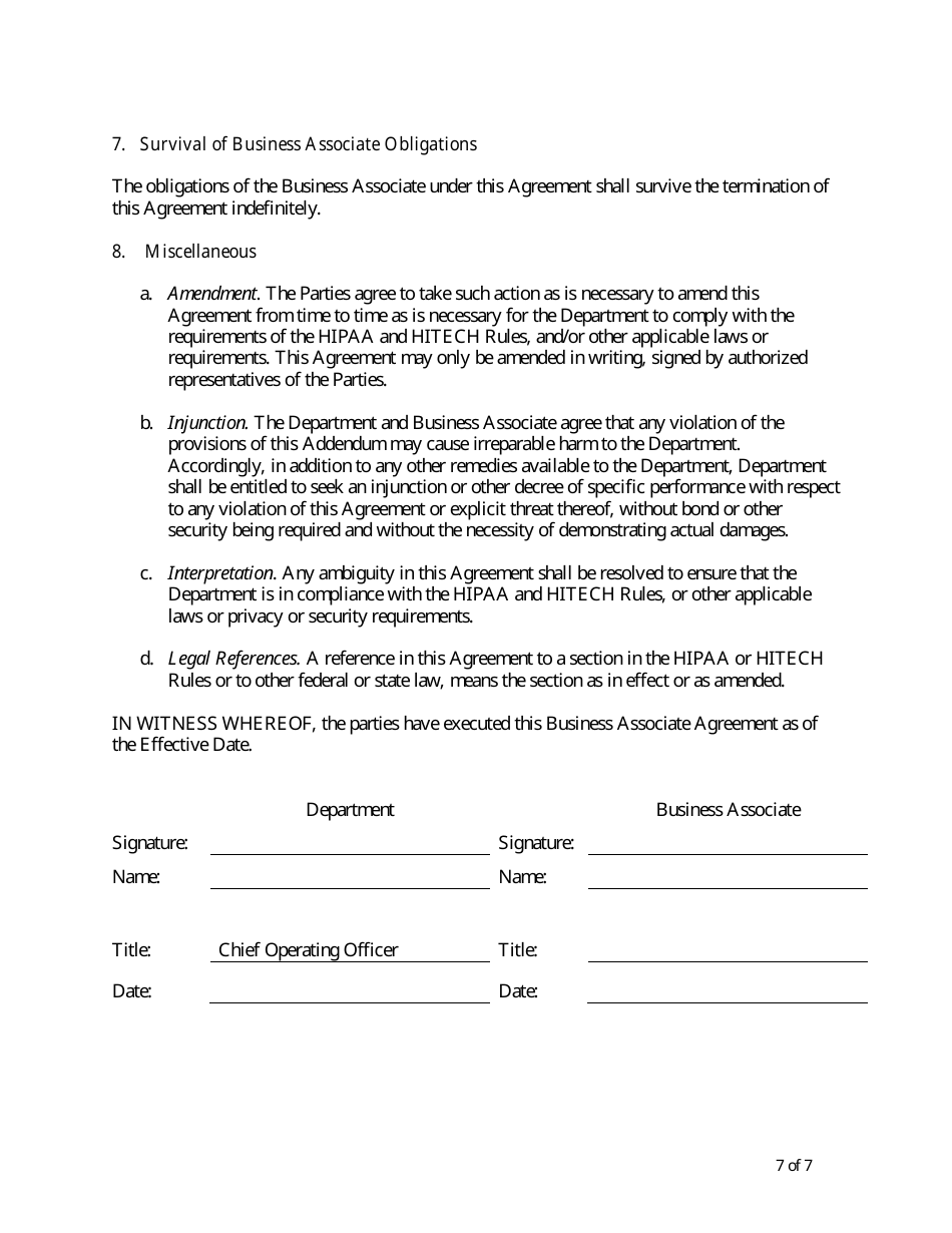 Business Associate Agreement Template - Maine, Page 7