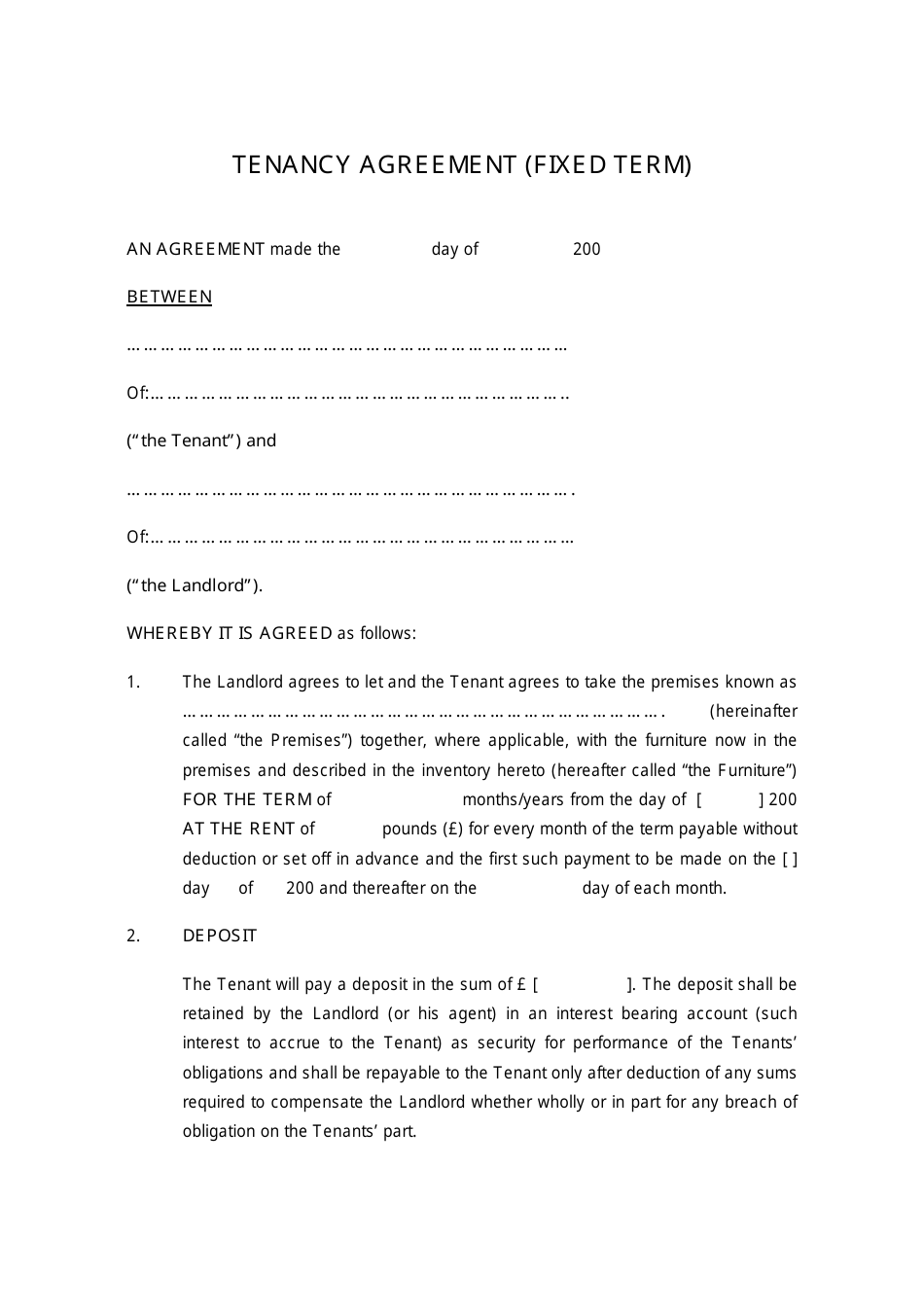 Printable Tenancy Agreement Form Uk Printable Forms Free Online