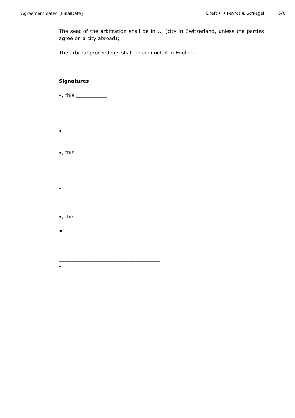 Sample Agreement Under Swiss Law - Canton of Zurich, Switzerland, Page 6