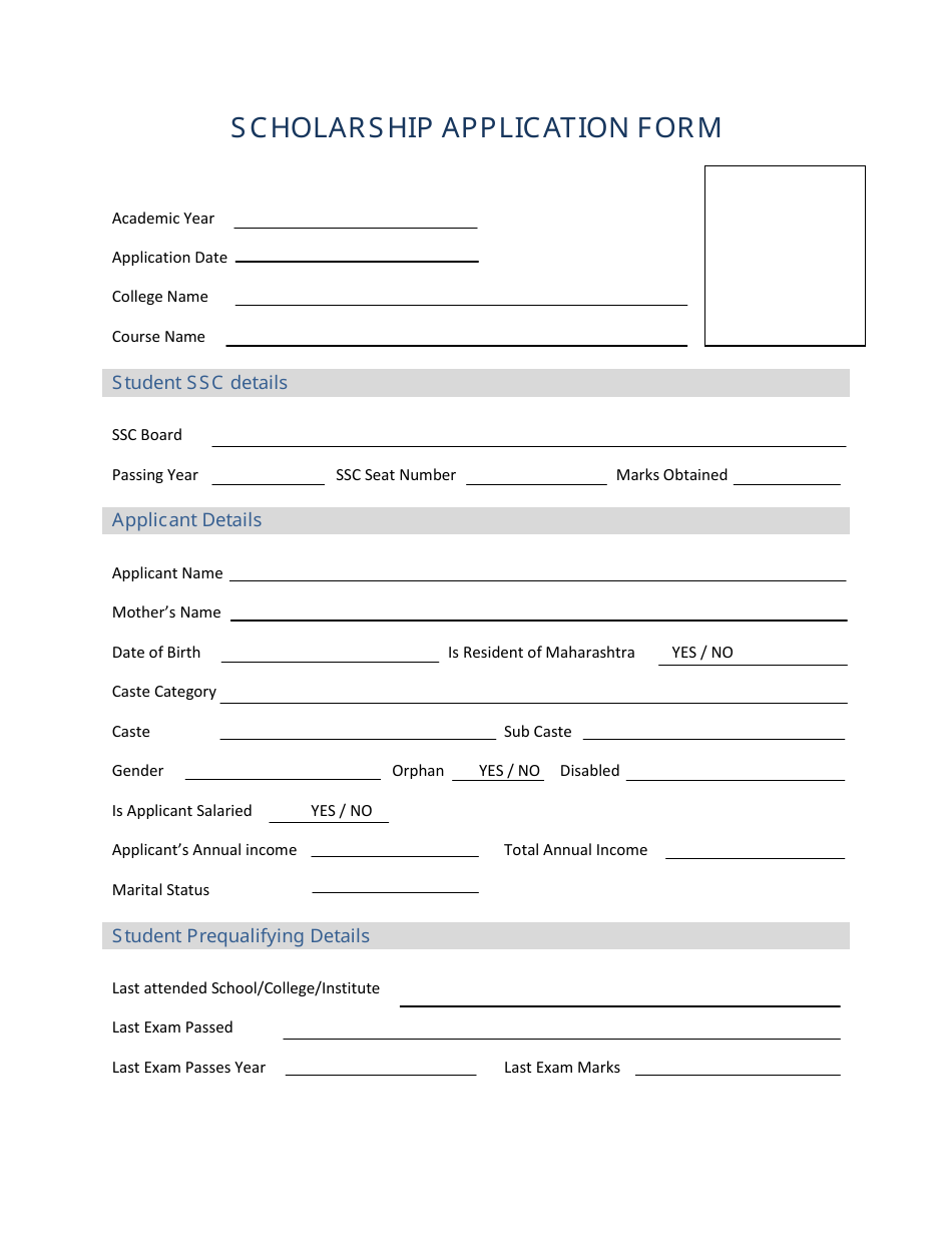 Scholarship Application Form, Page 1