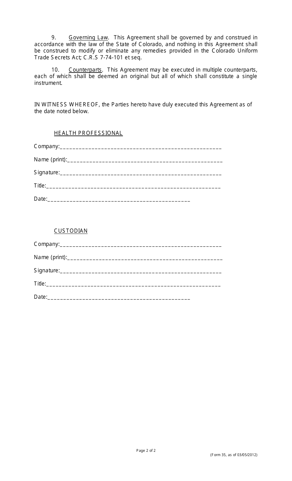 Form 35 Confidentiality Agreement - Colorado, Page 2