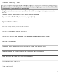 Exercise Planning Form Template - Healthwise