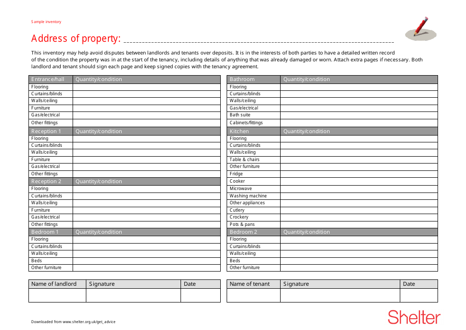 Property Inventory Form - Shelter, Page 1