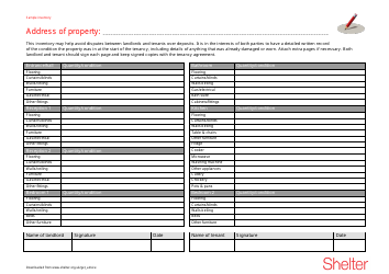 Document preview: Property Inventory Form - Shelter
