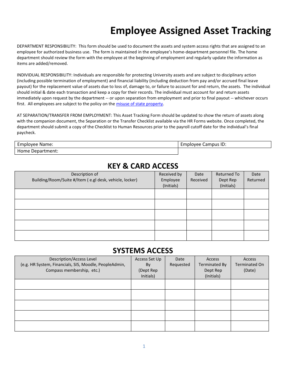 Employee Assigned Asset Tracking Template, Page 1