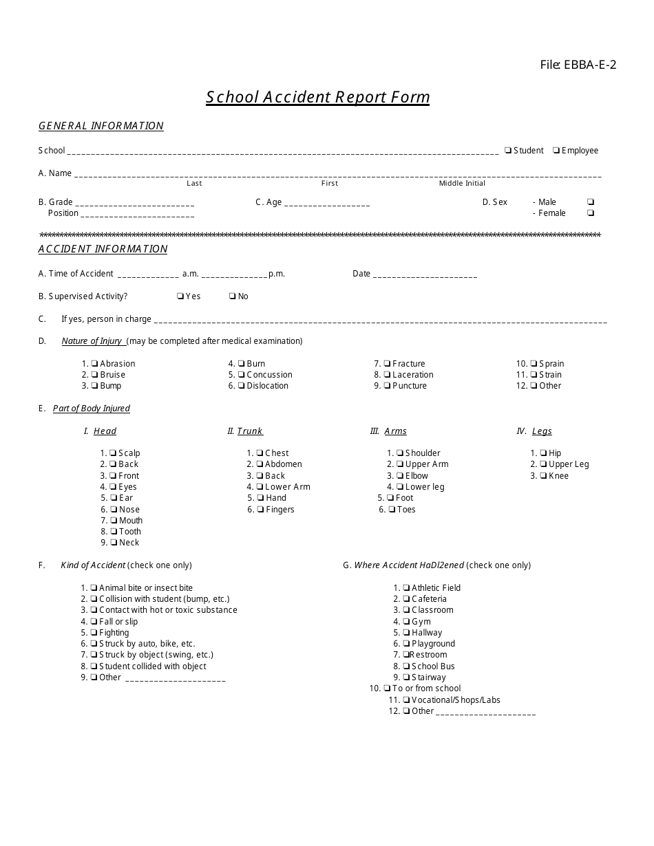 School Accident Report Form, Page 1