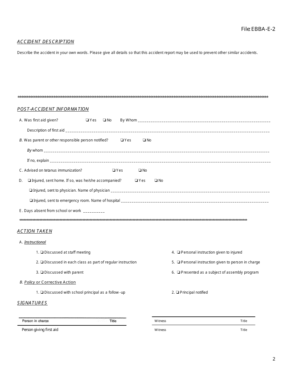 School Accident Report Form, Page 2