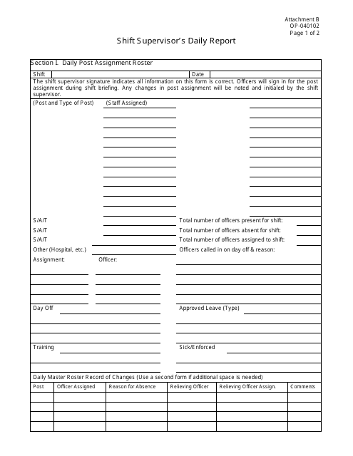 Form OP-040102 Download Printable PDF, Shift Supervisor's Daily Report