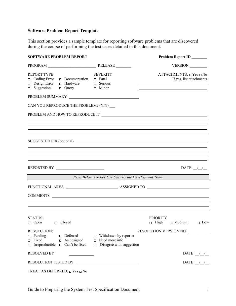 Software Problem Report Template Download Printable PDF In It Issue Report Template