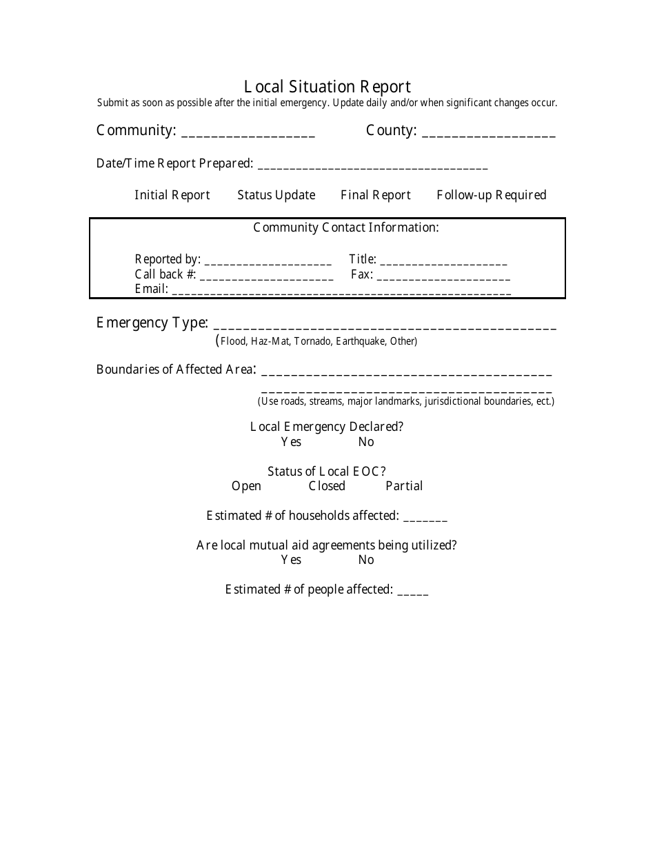 Local Situation Report Form, Page 1