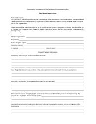 Document preview: Final Grant Report Form - Community Foundation of the Northern Shenandoah Valley - Virginia