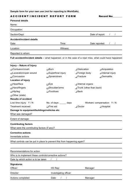 Sample Accident/Incident Report Form