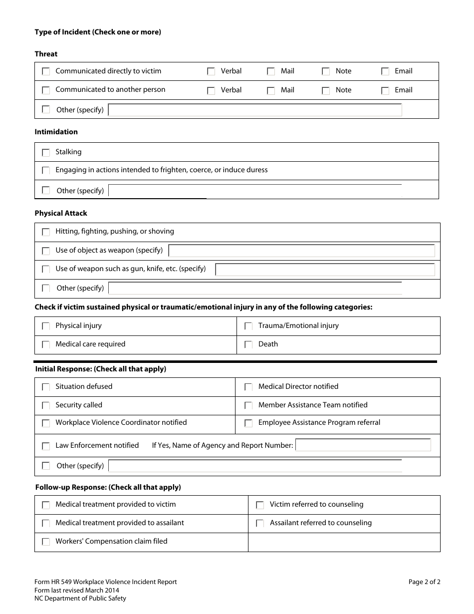 Form HR549 - Fill Out, Sign Online and Download Fillable PDF, North ...