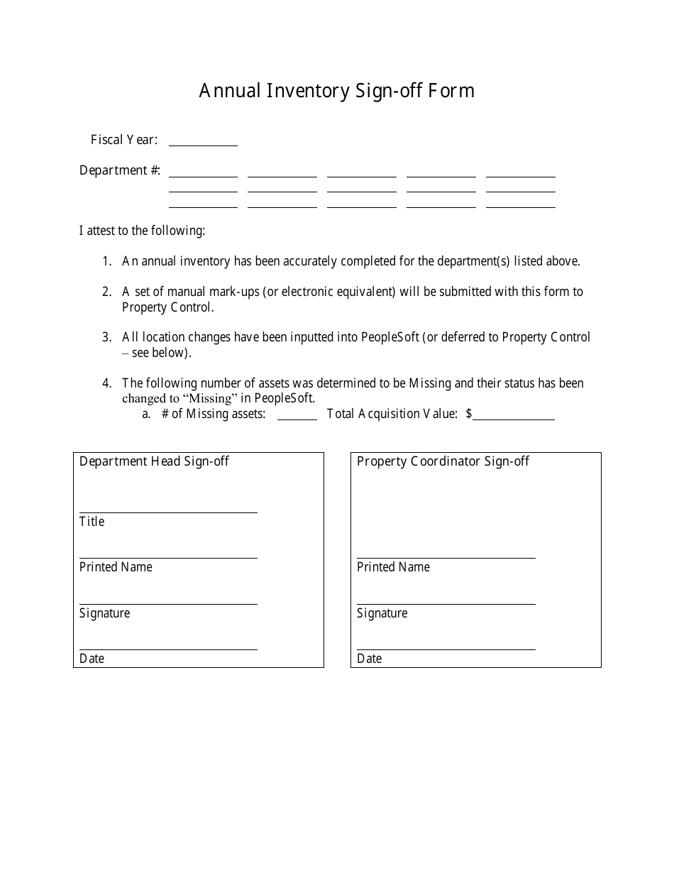 Annual Inventory Sign-Off Form, Page 1
