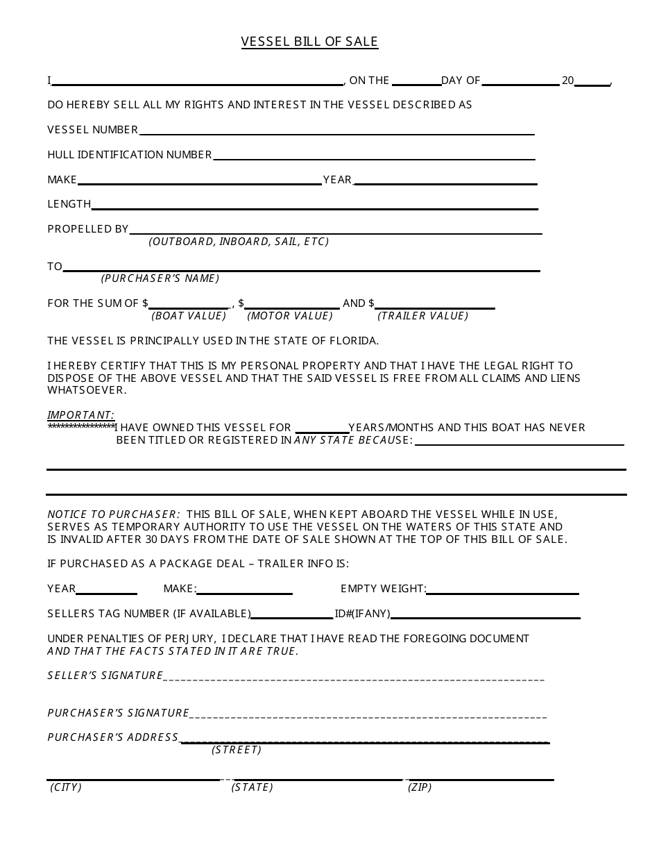 citrus county florida vessel bill of sale form download fillable pdf templateroller