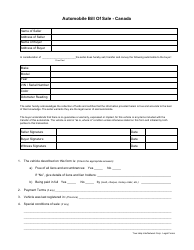Canada Automobile Bill of Sale Form - True Help Internetwork Corp