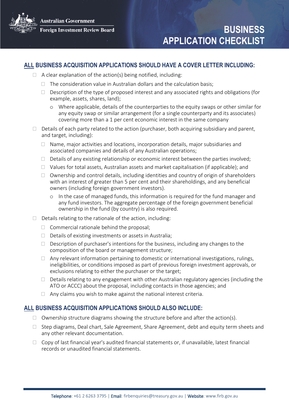 Business Application Checklist Form - Australia, Page 1