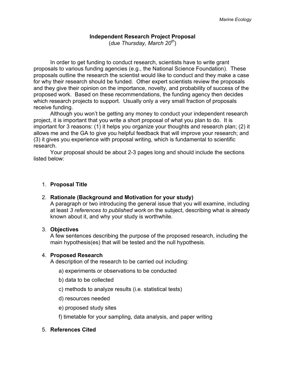 Independent Research Project Proposal Template - California State University, Northridge - Northridge, Page 1