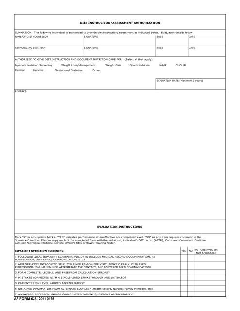AF Form 628  Printable Pdf
