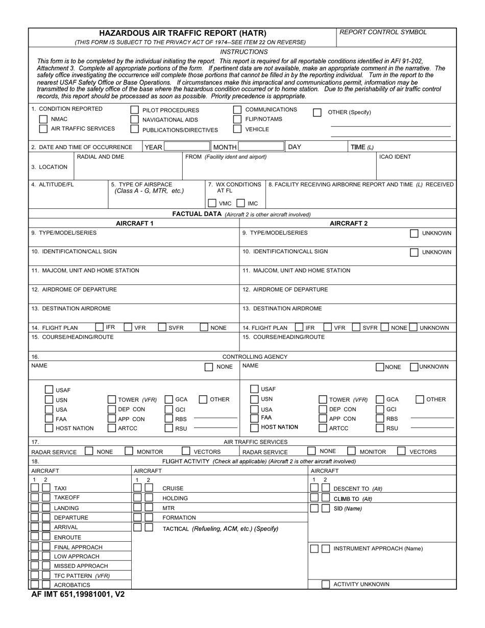 Af Imt Form 651 - Fill Out, Sign Online And Download Fillable Pdf 