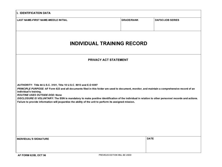 AF Form 623B Individual Training Record