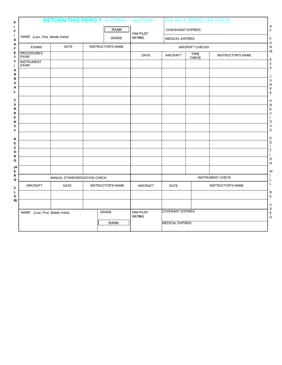 AF Form 654 PIF / Safety / Annual Currency Record (Aero Club) (LRA), Page 1