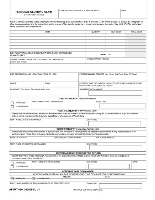 AF IMT Form 659  Printable Pdf
