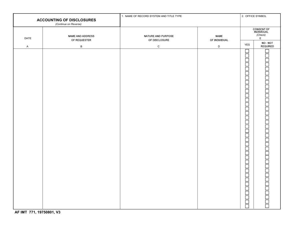 AMC IMT Form 771 Accounting of Disclosures, Page 1