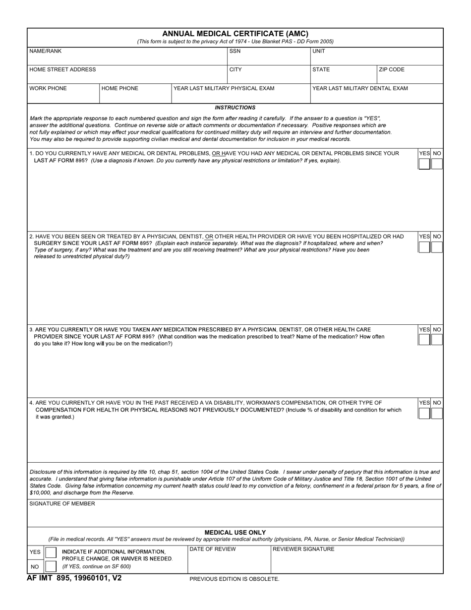 AF IMT Form 895 Annual Medical Certificate (AMC), Page 1