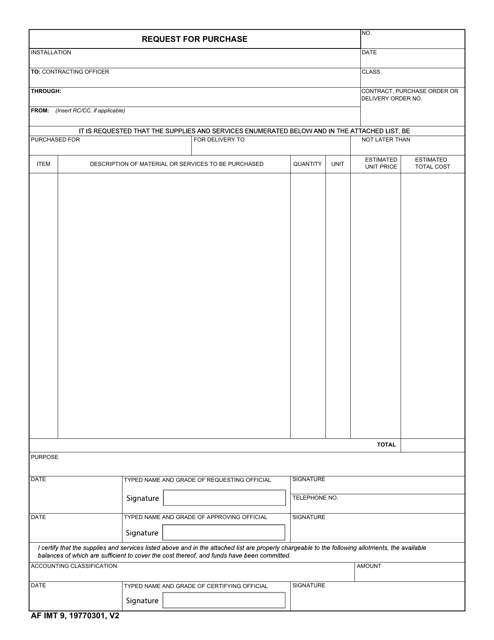 AF IMT Form 9 Request for Purchase