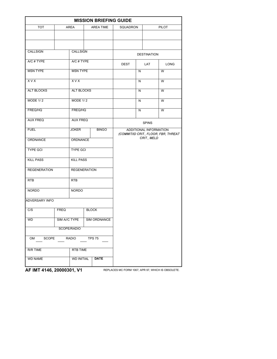 AF IMT Form 4146 Mission Briefing Guide, Page 1