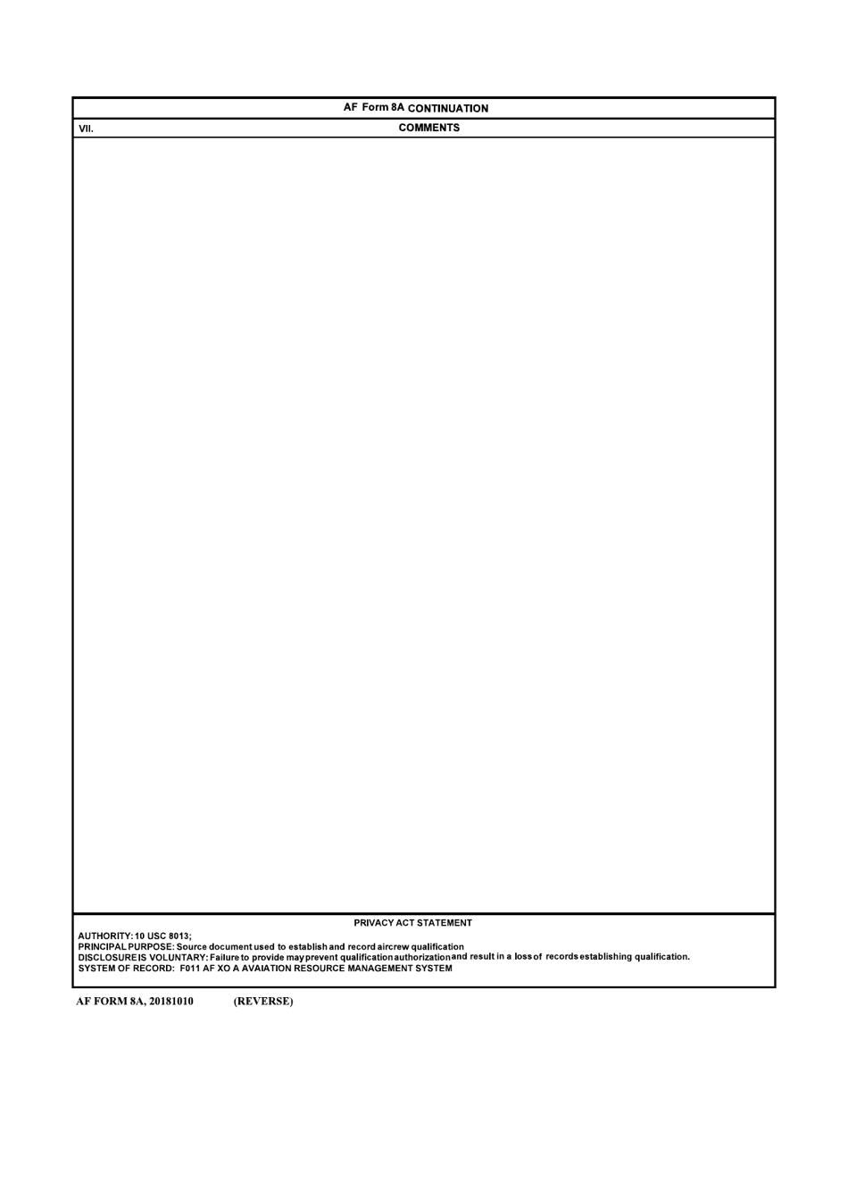 AF Form 8A Certificate of Universal Aircrew Qualification, Page 2