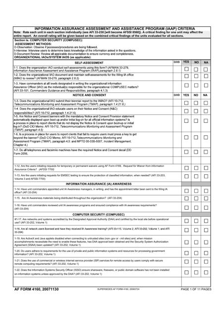 AF Form 4160 Information Assurance Assessment and Assistance Program (Iaap) Criteria