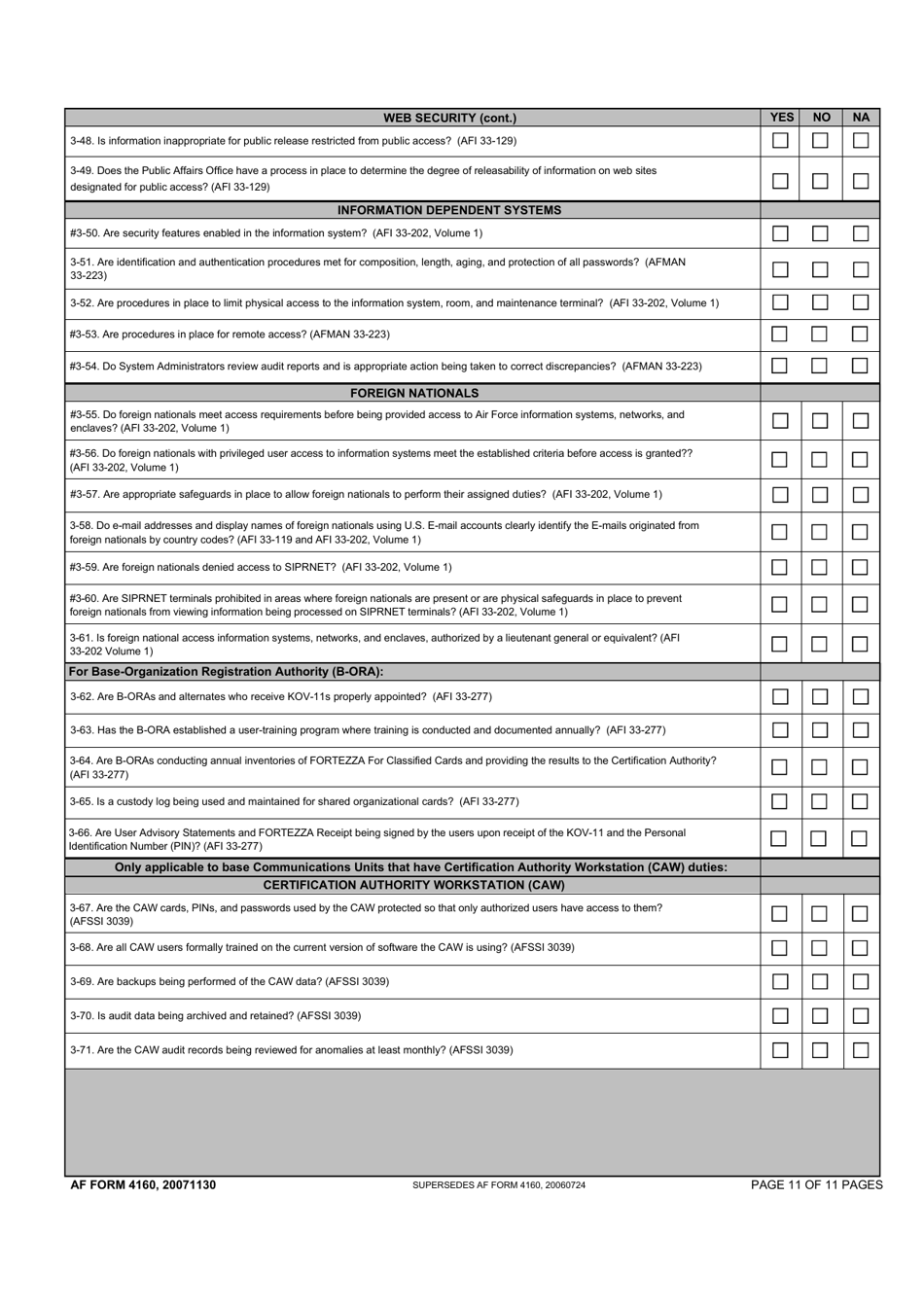 AF Form 4160 Information Assurance Assessment and Assistance Program (Iaap) Criteria, Page 11