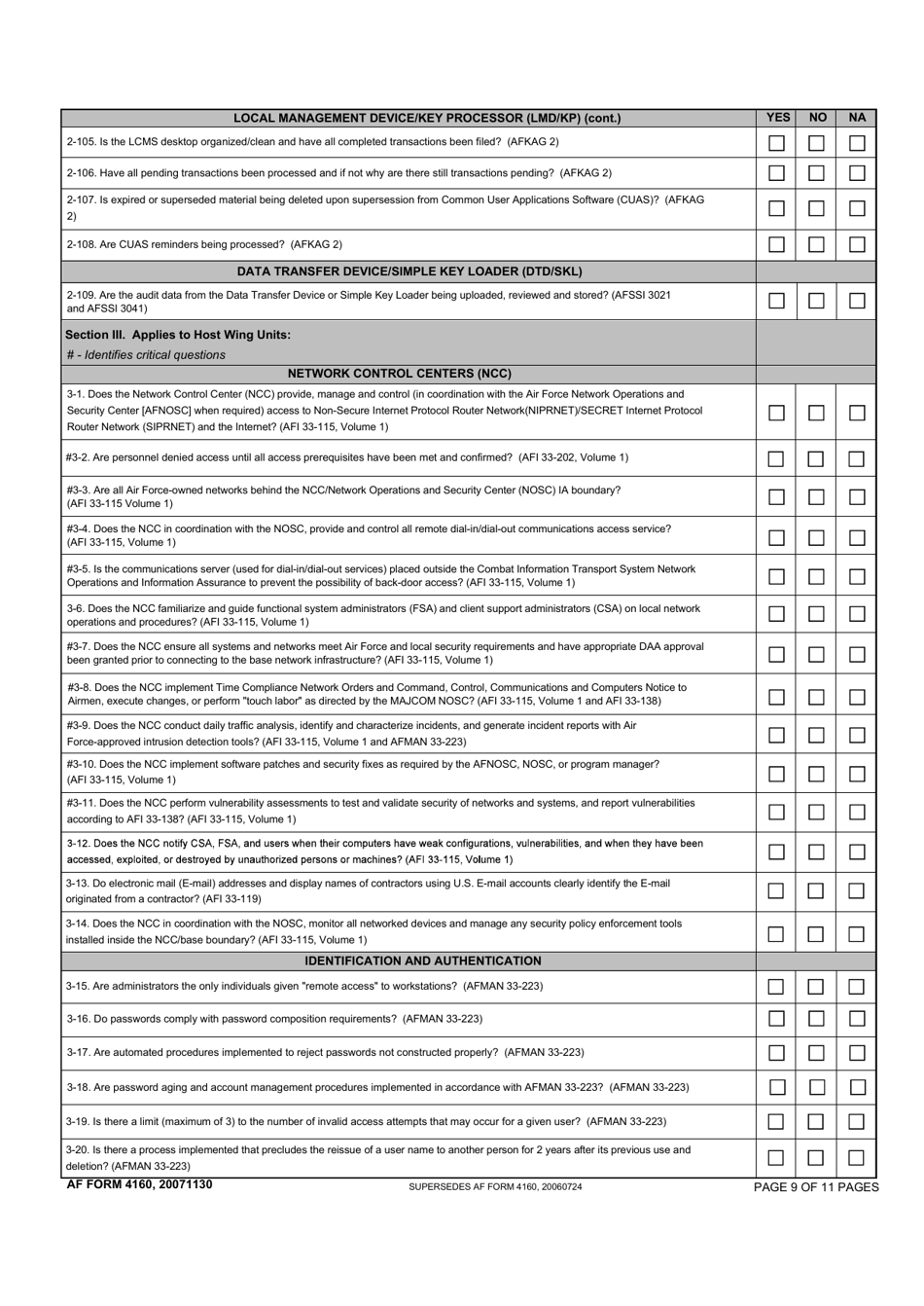 AF Form 4160 Information Assurance Assessment and Assistance Program (Iaap) Criteria, Page 9