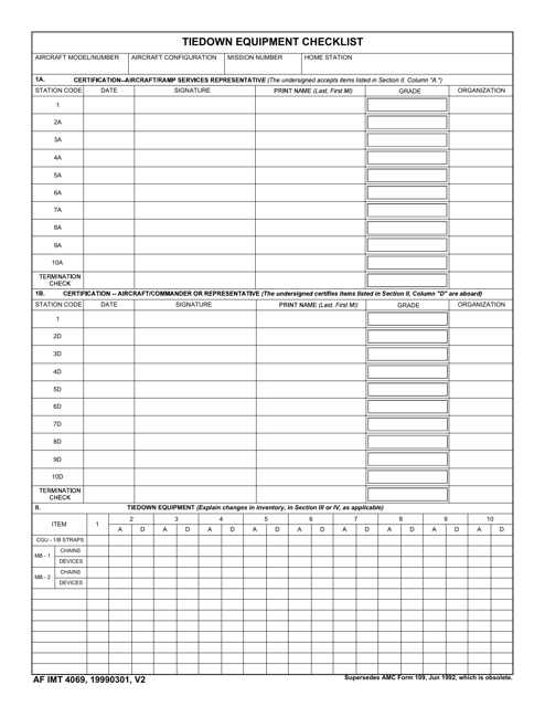 AF IMT Form 4069 Tiedown Equipment Checklist