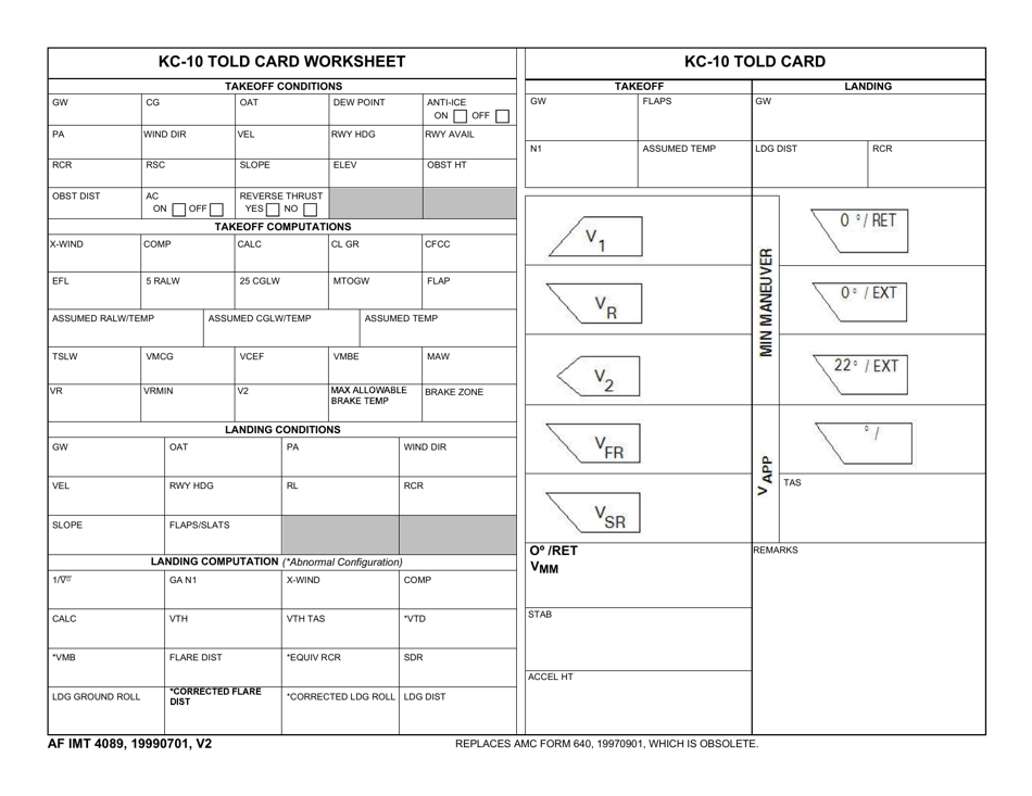 AF IMT Form 4089 Kc-10 Told Card Worksheet, Page 1