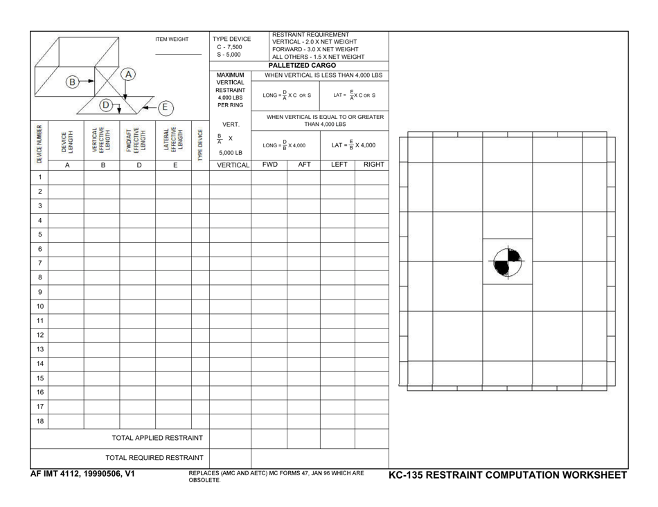 AF IMT Form 4112 Kc-135 Retraint Computation Worksheet, Page 1